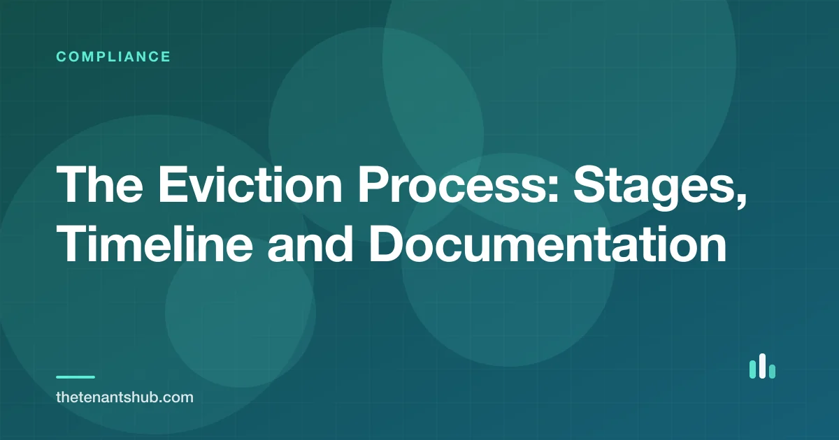 Illustration of the eviction process as a sequence of formal stages from notice through court hearing to writ of possession